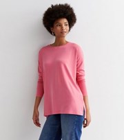 New Look Bright Pink Fine Knit Long Sleeve Top